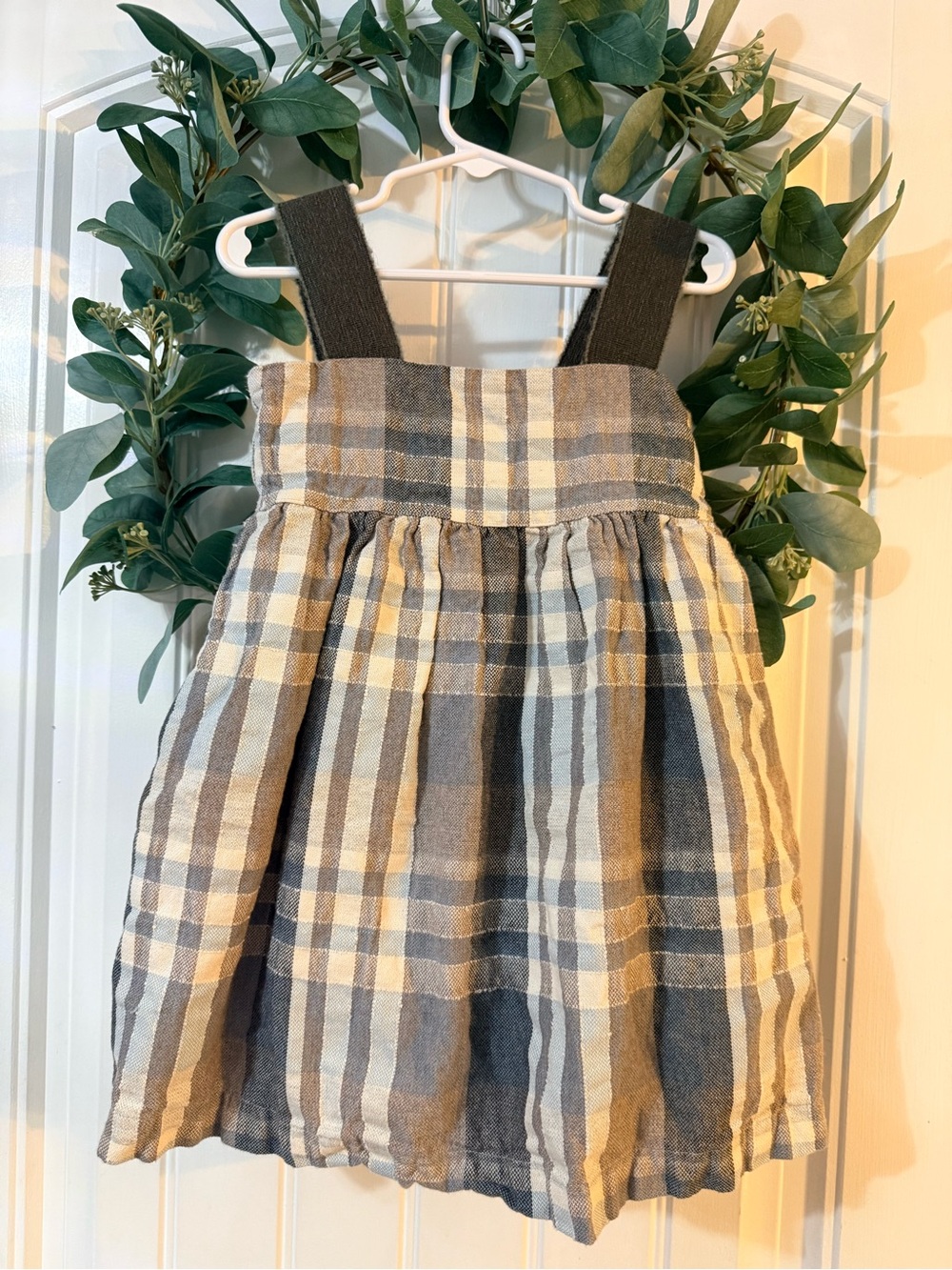 💫2/$25 • Laranjinha Grey & Cream Plaid Wool Blend Pinafore Dress